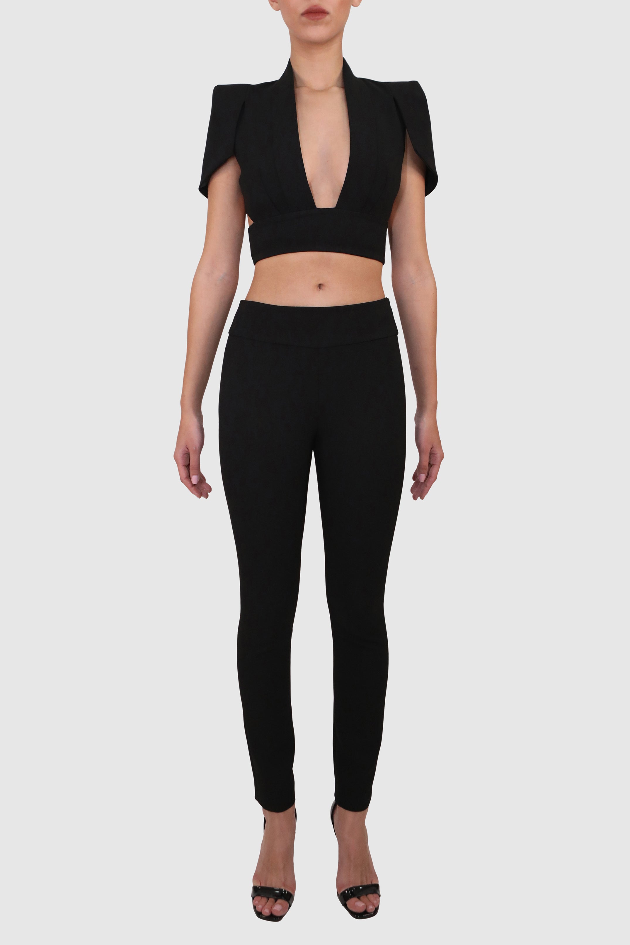 Cape-Sleeve Cropped Top and Pants Set