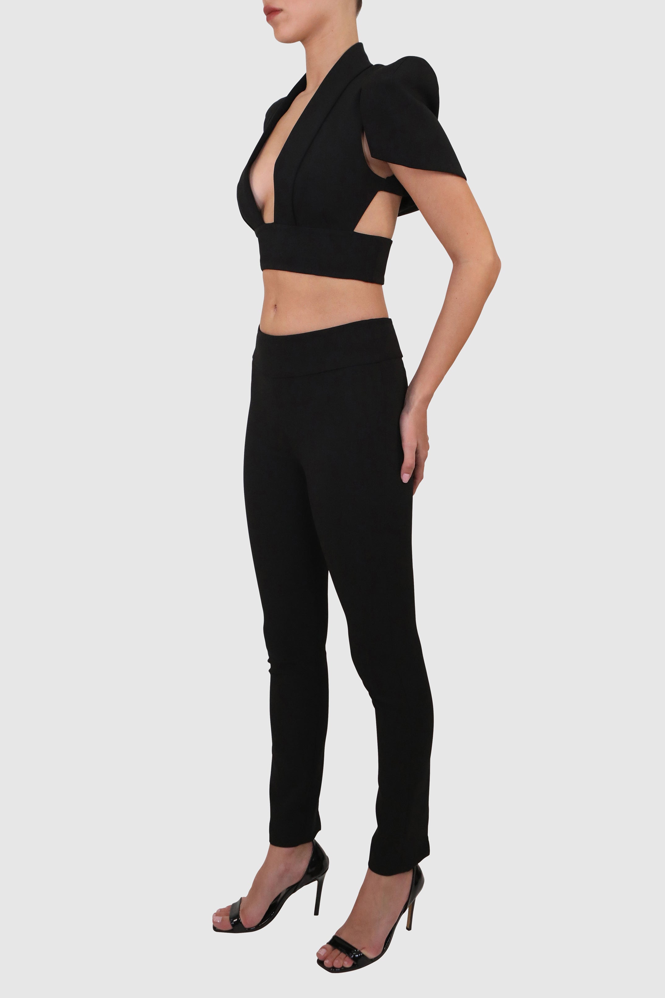 Cape-Sleeve Cropped Top and Pants Set