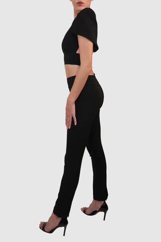 Cape-Sleeve Cropped Top and Slim Pants Suit Set