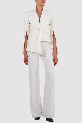 Asymmetric draped faux-pearl embellished suit