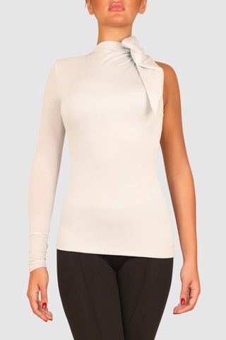 One-sleeve high collar cotton top