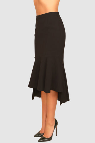 Asymmetric pleated crepe midi skirt